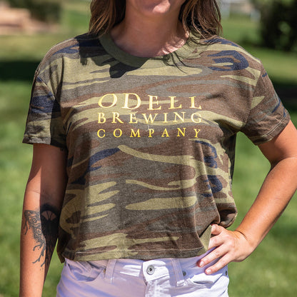 Camo shirt with Odell Brewing Company on the front