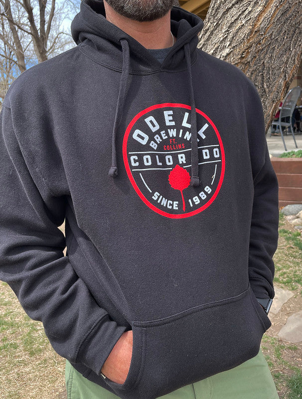 Black hoodie with circle Odell logo