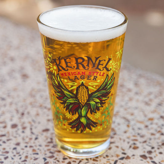 Pint glass with Kenel Mexican Lager art