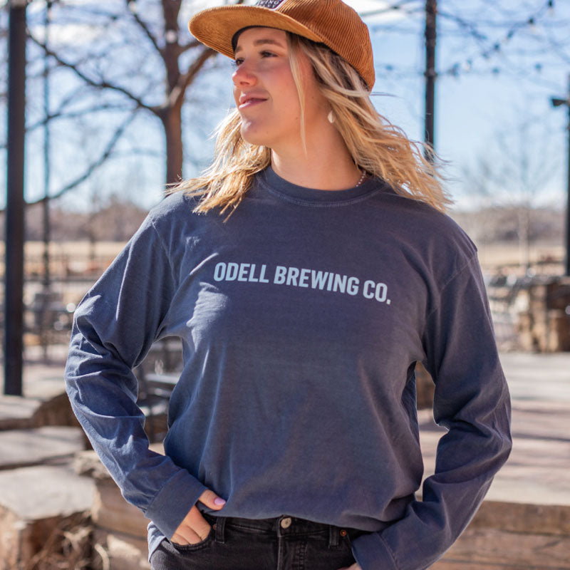 Blue long sleeve t-shirt that says Odell Brewing Co