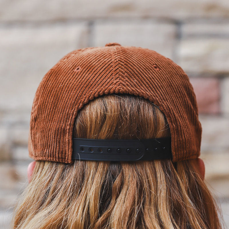 brown corduroy hat with snap back