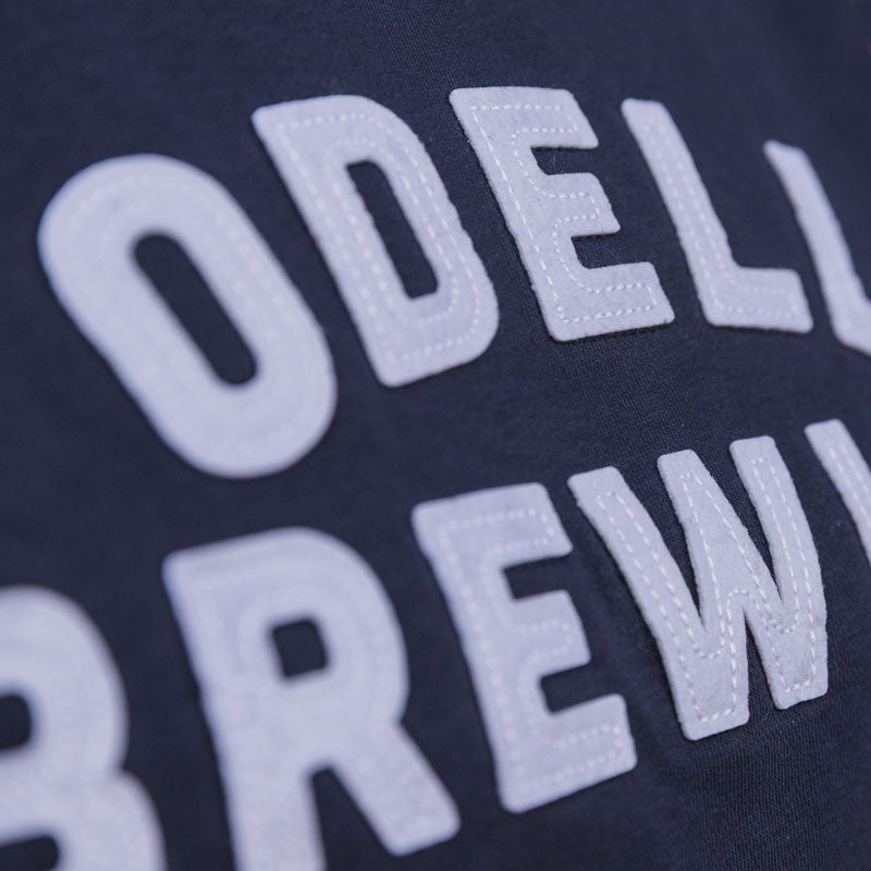 Navy Crewneck Sweat shirt with cut & sew Odell Brewing letters 