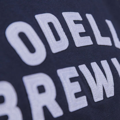 Navy Crewneck Sweat shirt with cut & sew Odell Brewing letters 